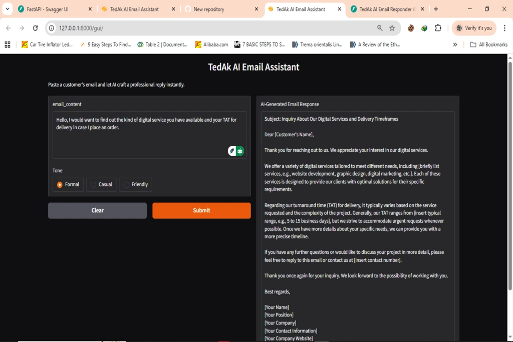 Email response automation dashboard